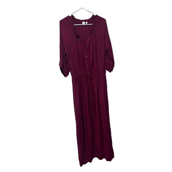 Gap The Perfect Tie Waist Shirt Rayon Maxi Dress Red Delicious Size Medium - Picture 1 of 11